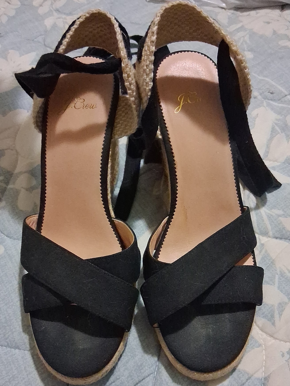 J. Crew Black Espadrille Wedges with Ankle Tie. 8.5